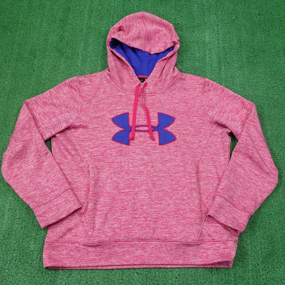 Under Armour Hoodie Womens L Pink Pullover Hooded Pockets Logo‎
